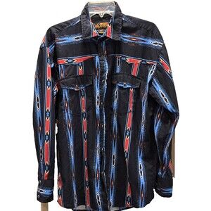 VTG Canyon Guide Outfitters Shirt Men's Large Black Aztec Western Pearl Snap